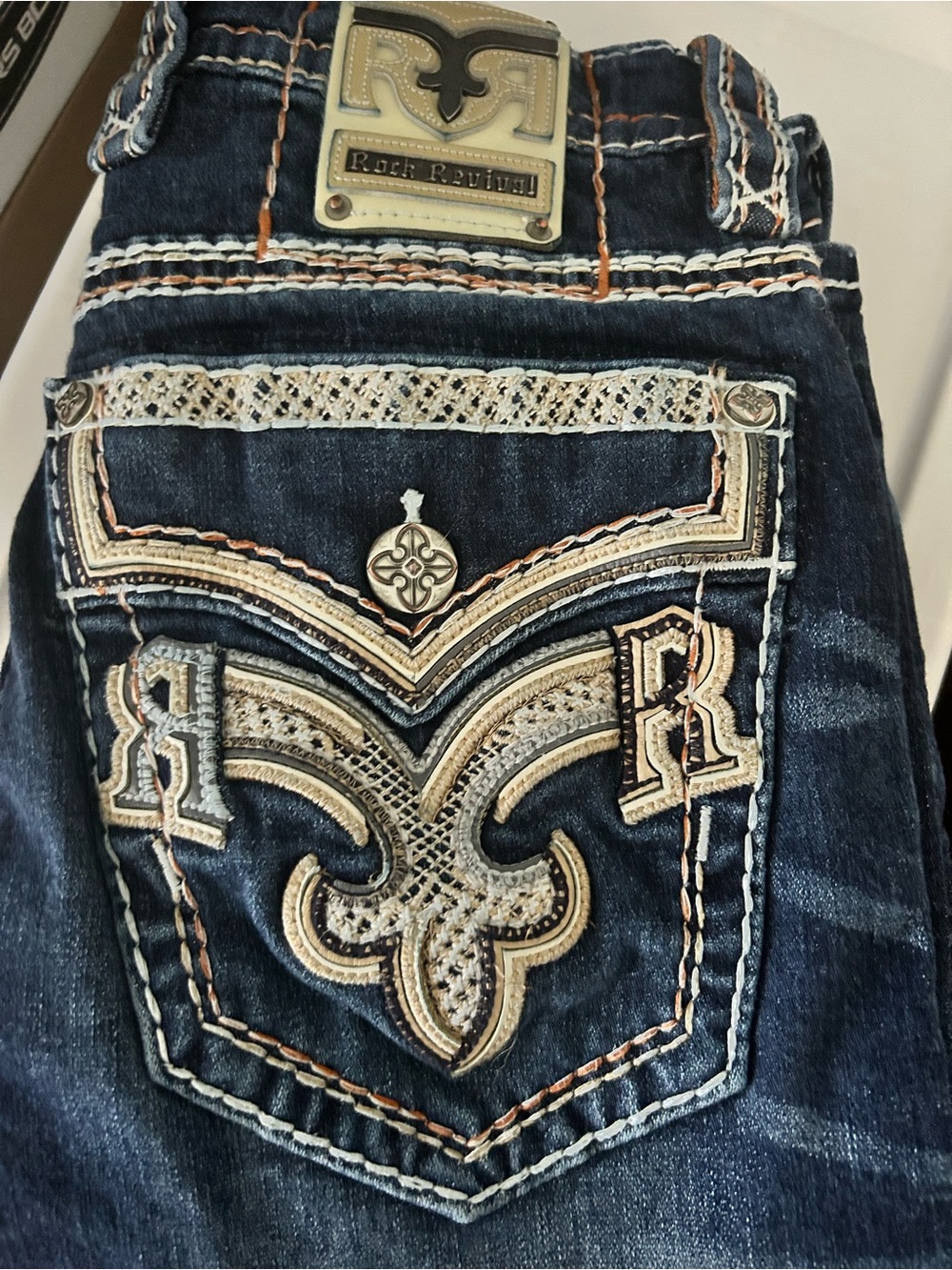 Rock Revival Men’s Dark Blue Bootcut Jeans with Embroidery FELIX slim straight 👖